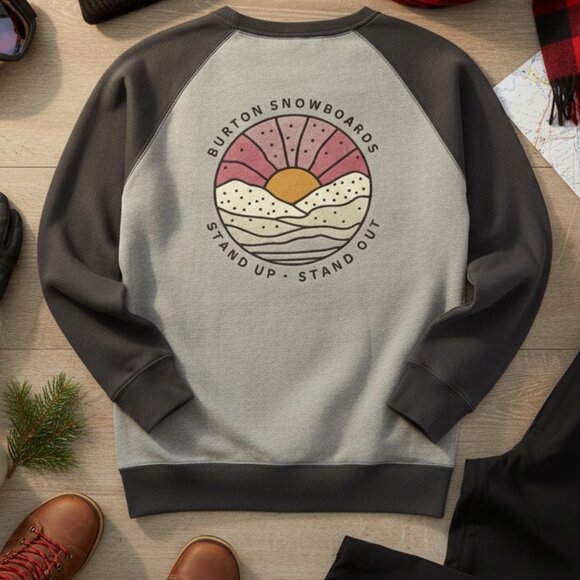 Burton Tops - Burton Keeler Crew Gray Raglan Sweatshirt Stand Up Stand Out - Large